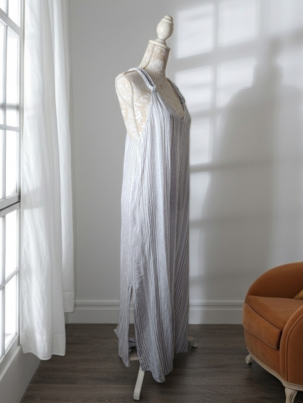 C&C California Linen Blend Grecian Flowy Beach Coastal Boho Maxi Dress Size XL